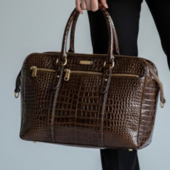 Cole Haan Black Croc Embossed Leather Satchel/Briefcase Women Large Size - Picture 2 of 16